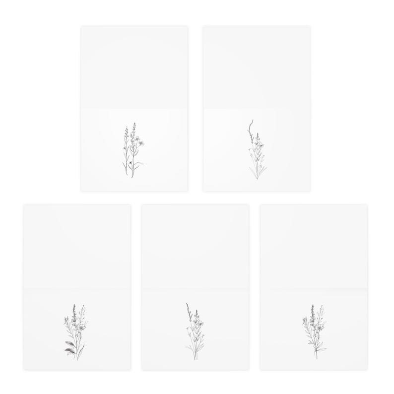 Botanical Line Art Greeting Cards - Elegant Floral Stationery Set - Etsy