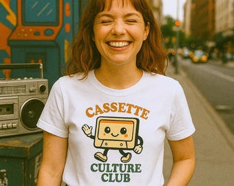 Cassette Culture Club T-Shirt | Retro 80s 90s Vintage Style Tee | Funny Kawaii Cassette Shirt | Unisex Music Lover Gift