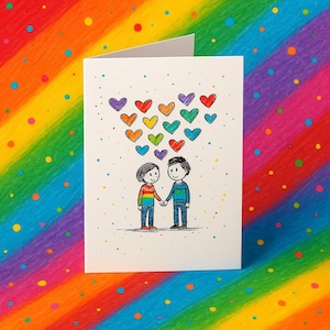 Gay Couple Anniversary Card – Cute LGBTQ+ Crayon-Style Greeting | Same-Sex Birthday or Love Card for Him