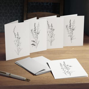 Botanical Line Art Greeting Cards - Elegant Floral Stationery Set - Etsy