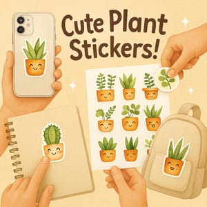Cute Plant Sticker Sheet – Kawaii Botanical Stickers for Journals, Planners & Scrapbooking | Physical Sticker Pack