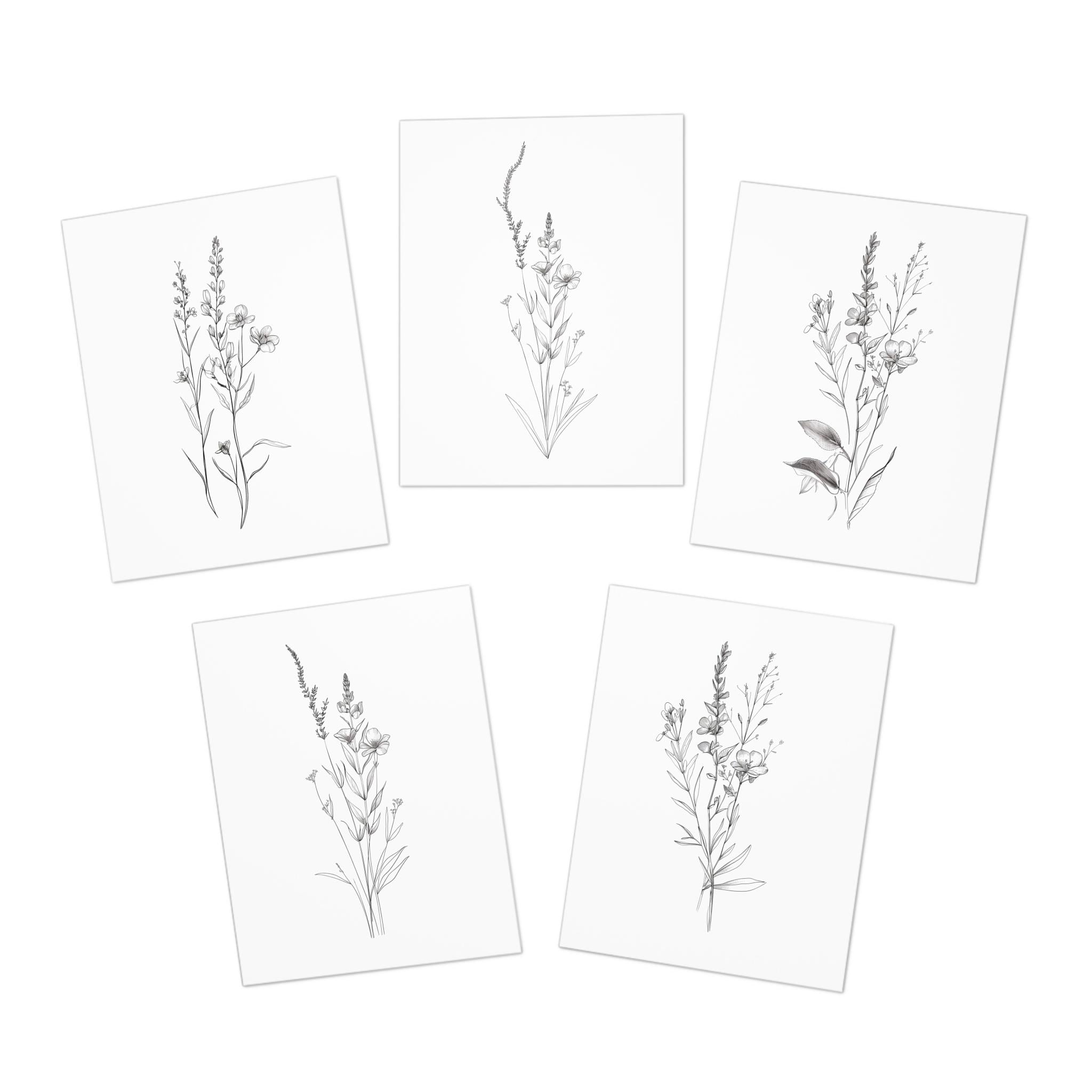 Botanical Line Art Greeting Cards - Elegant Floral Stationery Set - Etsy