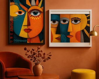 Boho zon en maan kunstprintset – 7 abstracte hemelse gezichten muurdecoratie | Gedurfde digitale prints voor fotowand, spiritueel interieur