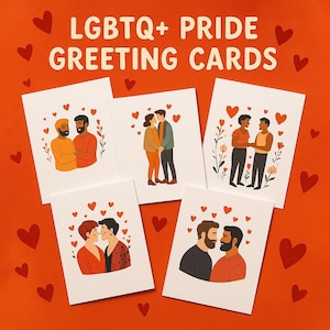 LGBTQ+プライドグリーティングカード – 5枚パックの空白ノートカード | ゲイラブイラスト、あらゆる機会に使える文房具セット