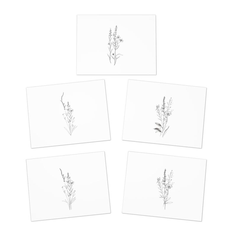 Botanical Line Art Greeting Cards - Elegant Floral Stationery Set - Etsy