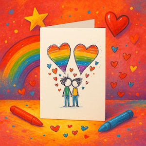 Verjaardagskaart homostel – Leuke LGBTQ+-wens in krijtstijl | Verjaardags- of liefdeskaart voor homo's voor hem
