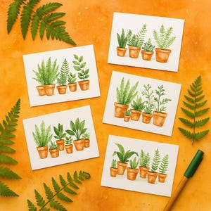 de voeux aquarelle fougère – paquet de 5 cartes de correspondance botaniques | Ensemble de papeterie pour amoureux des plantes pour toutes les occasions