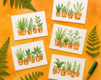 Farn Aquarell Grußkarten - Botanische Pflanze Grußkarten, 5er Set