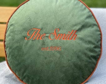 Custom Embroidery Pillow, Personalized Round Cushion, Bedroom Decor, Accent Pillow, Cozy Decor, Housewarming Gift, Throw Pillow
