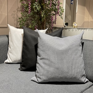 Linen Black & White Pillow Cover, Linen Modern Lumbar Cushion Cover, Farmhouse Couch Pillowcase, Geometric Linen Pillow