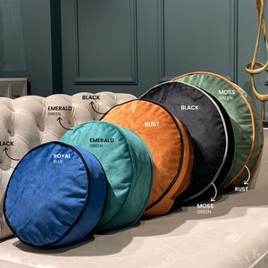 Federa per cuscino rotonda in velluto morbido con colori di piping personalizzabili, federa decorativa in velluto personalizzata, cuscino per seduta yoga, cuscino per sedia