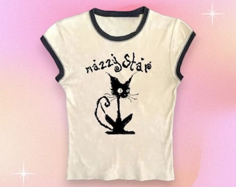 Mazzy Star Cat Baby Tee Shirt, Vintage 90s Alternative Rock Music TShirt Crop Top, Fade Into You Tee, Mazzy Star Music Gift, Black Cat Shirt
