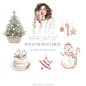 Gezellige kerst candy cane clipart: neutrale winter graphics, leuke kerst png, stickers illustraties (digitale download) afbeelding 3