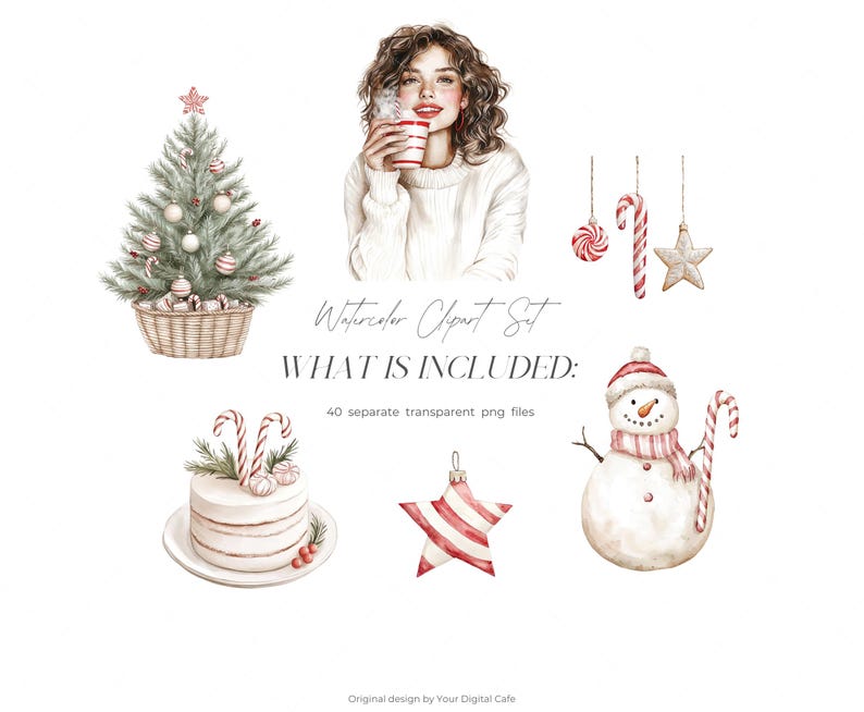 Gezellige kerst candy cane clipart: neutrale winter graphics, leuke kerst png, stickers illustraties (digitale download) afbeelding 3