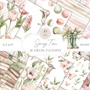 Watercolor Spring Seamless Patterns, Spring Flowers Digital Paper, Floral Pattern JPEG, Repeating Pattern, Spring Pattern, Scrapbook Paper