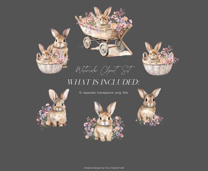 Watercolor Spring Bunnies Clipart: Easter Bunny PNG, Nursery Clip Art ...