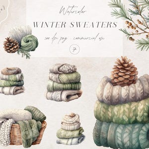 Gemütliche Winter Wolle Clipart für digitale Aufkleber, Aquarell Winter Szene Png, Urlaub Clipart, Weihnachten PNG Digital Download Kommerzielle Nutzung