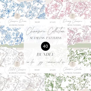 Floral nahtlose Muster Bündel, Vintage Floral digitales Papier Bundle, Chinoiserie Toile Muster, Vintage Clipart, JPG Download