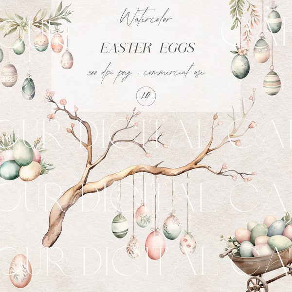 Easter Eggs Clipart - Watercolor Easter Eggs Clipart - Watercolor Easter Eggs - Easter Eggs - Easter Basket Clipart - Spring Clipart - PNG