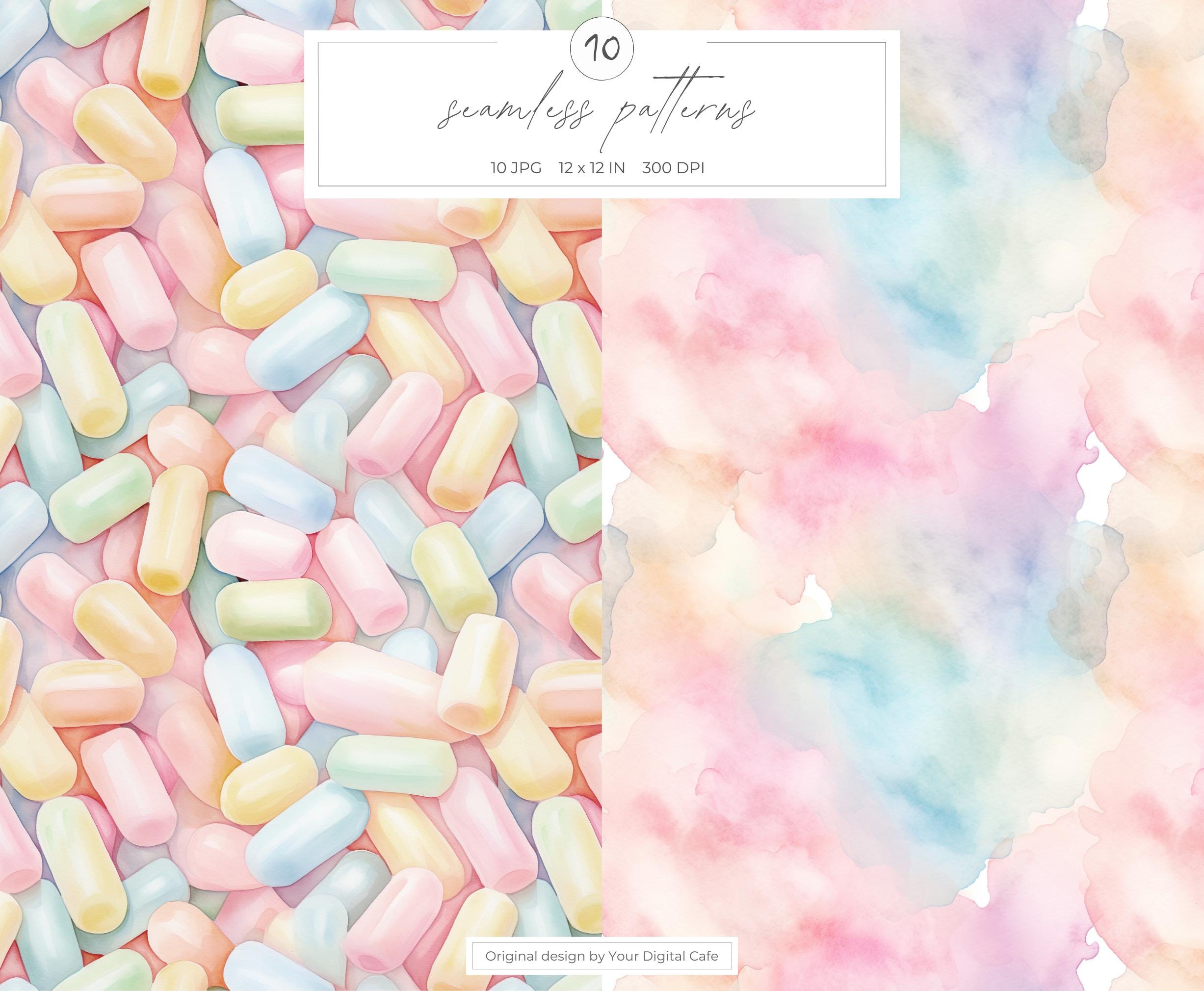 Watercolor Sweets Seamless Patterns, Pastel Candy Land Digital Paper ...