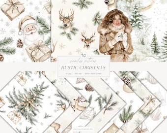Rustic Christmas Seamless Paper: Holiday Patterns, Scrapbook Paper (Digital Download)
