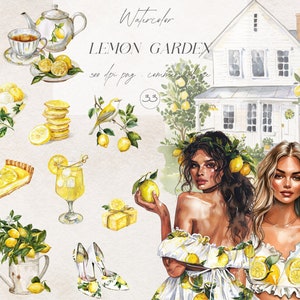 Aquarelle citrons Clipart, Art agrumes, Illustration citron, été PNG Bundle, Clipart citronnier, Stickers Clipart, téléchargement immédiat