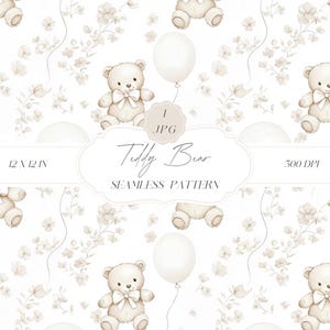 Motivo senza cuciture in toile de jouy chinoiserie neutra, motivo orsetto, motivo per bambini, carta digitale per bambini, clipart per carte, tessuti
