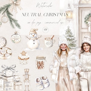 Clipart natalizio neutro ad acquerello, Clipart natalizio, PNG di ornamenti natalizi, Clipart natalizio accogliente, Grafica dell'albero di Natale, Commerciale