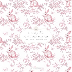 Pink Chinoiserie Toile de Jouy Seamless Paper: Bunnies Background, Pattern for Papers, Fabrics, POD, & more (Digital Download)