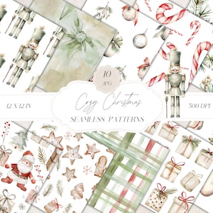 Gezellige klassieke naadloze kerstpatronen, digitale kerstpapier aquarel, feestelijke patronen, neutraal kerstpatroon, scrapbooking