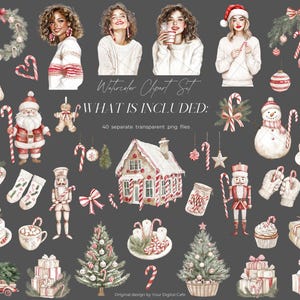 Gezellige kerst candy cane clipart: neutrale winter graphics, leuke kerst png, stickers illustraties (digitale download) afbeelding 10