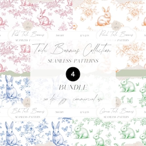 Chinoiserie toile de jouy naadloze patronenbundel, konijnenpatroon, patronen voor kinderen, digitaal papier kinderkamer, clipart voor papier, stoffen