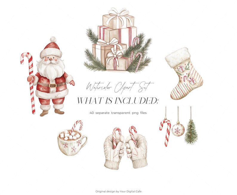 Gezellige kerst candy cane clipart: neutrale winter graphics, leuke kerst png, stickers illustraties (digitale download) afbeelding 4