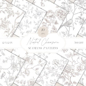 Chinoiseries neutres motifs floraux sans couture, papier numérique floral vintage, motifs vintage, chinoiseries toile motif JPG, clipart vintage