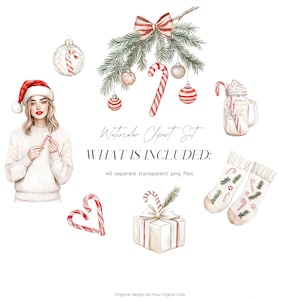Gezellige kerst candy cane clipart: neutrale winter graphics, leuke kerst png, stickers illustraties (digitale download) afbeelding 5