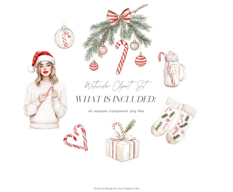 Gezellige kerst candy cane clipart: neutrale winter graphics, leuke kerst png, stickers illustraties (digitale download) afbeelding 5