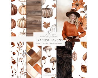 Aquarell Herbst Seamless Digital Papier: Gemütliche Herbst Muster (Digitaler Download)