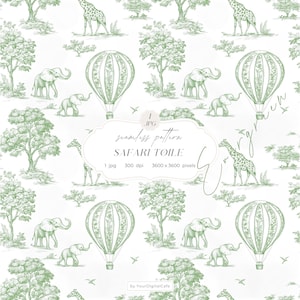 Papier sans couture vert Safari chinoiserie toile de Jouy : fond de chambre d'enfant, motif pour papiers, tissus, POD, et plus (téléchargement numérique)
