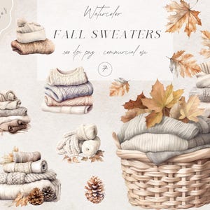 Aquarell gemütliche Herbst Clipart, neutrale Herbst Bilder, Pullover Grafiken PNG, gefaltete Wollpullover Clip Art, digitaler Download, kommerzielle Nutzung