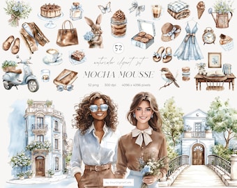 Watercolor Spring Clipart: Cozy Springtime Clip Art, Summer PNG, Scrabook (Digital Download)