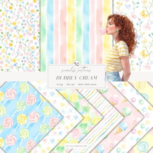 パステルシームレスペーパー：春の背景、夏のパターン、スクラップブック用紙（デジタルダウンロード）