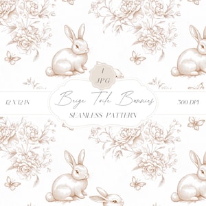 Neutral Toile Häschen Muster, Kinderzimmer Hintergrund, Chinoiserie Muster, Beige Häschen Digitales Papier, Clipart für Papiere, Stoffe