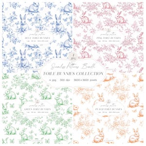 Toile de Jouy Seamless Paper Bundle: Chinoiserie Bunnies Hintergrund, Muster für Papiere, Stoffe, POD (Digitaler Download)