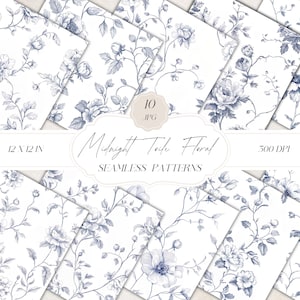 Elegant Toile De Jouy Digital Paper, Vintage Floral Seamless Patterns, Chinoiserie Toile Floral Backgrounds, Vintage Clipart Scrapbook Paper