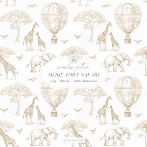 Beige Chinoiserie Toile de Jouy sömlöst papper: Bakgrund för barnrum, mönster för papper, tyger, POD och mer (digital nedladdning)