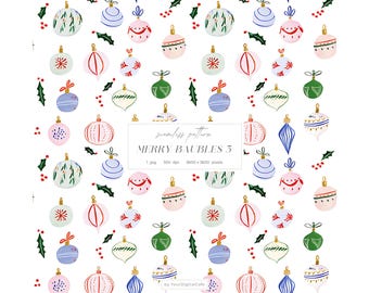 Christmas Ornaments Seamless Paper: Holiday Pattern, Scrapbook Paper (Digital Download)