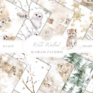 Winter Baby Tiere Muster, niedliche Waldtiere, digitales Papier, Tiere Kinderzimmer Muster, Aquarell Tiere, Scrapbook Papier