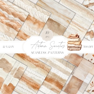 Autumn Knits Seamless Patterns, Watercolor Textures Digital Paper, Fall Pattern, Knit Pattern Backdrop, Repeating Pattern, Scrapbook Paper