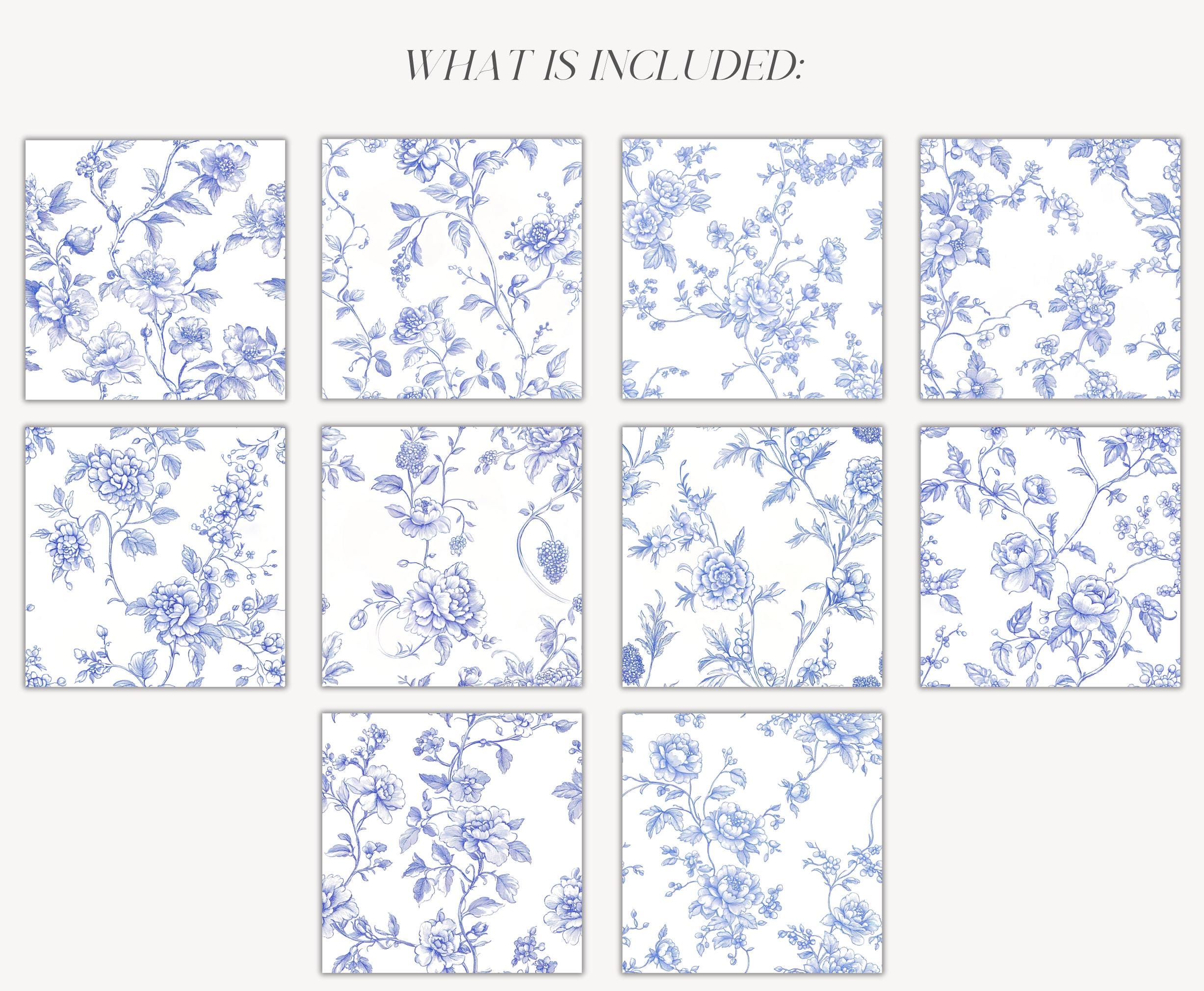 Blue Chinoiserie Toile De Jouy Seamless Paper: Vintage Floral Patterns ...