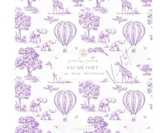 Violet Chinoiserie Toile de Jouy Seamless Paper: Nursery Safari Background, Pattern for Papers, Fabrics & POD (Digital Download)
